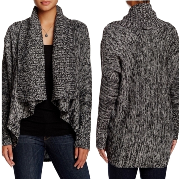 Michael Stars Marl Long Sleeve Convertible Cascade Cardigan in Black - Picture 1 of 5